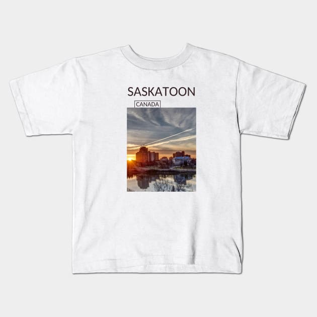 Saskatoon Saskatchewan Canada Skyline Cityscape Gift for Canadian Canada Day Present Souvenir T-shirt Hoodie Apparel Mug Notebook Tote Pillow Sticker Magnet Kids T-Shirt by Mr. Travel Joy